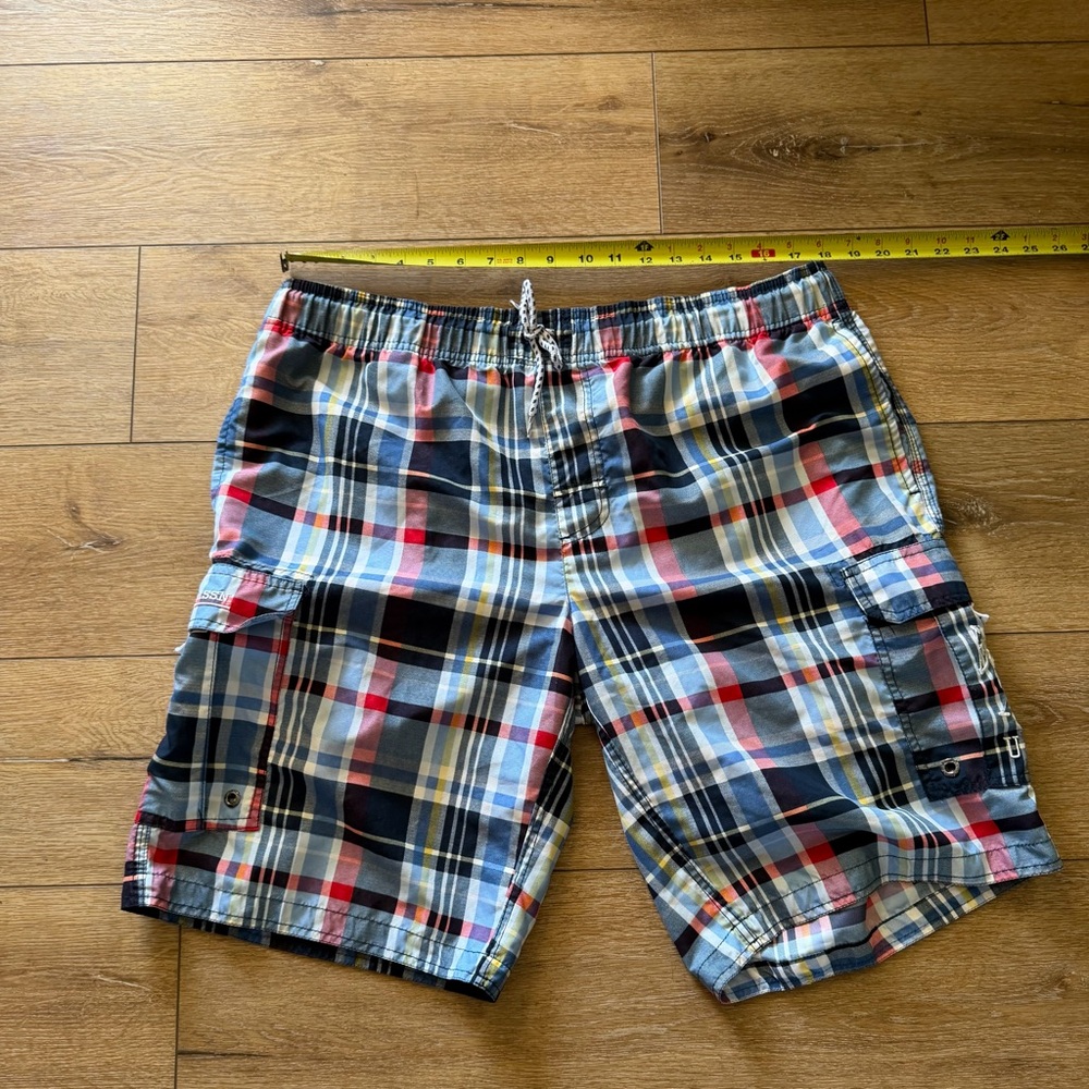 U.S.‎ Polo ASSN. Swim Trunks Size Large Plaid Red Navy Blue